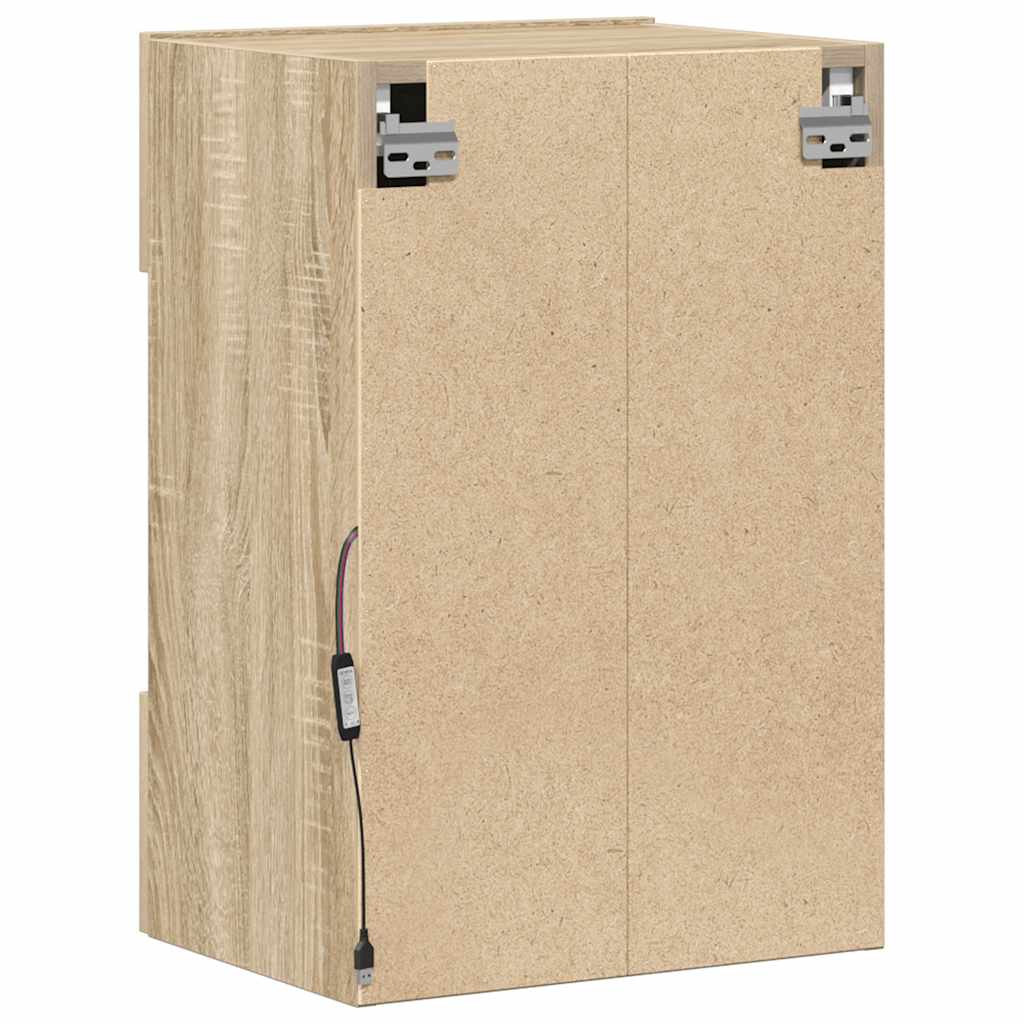 væghængte skabe til TV 2 stk. med LED-lys 40x30x60,5 cm sonoma-eg