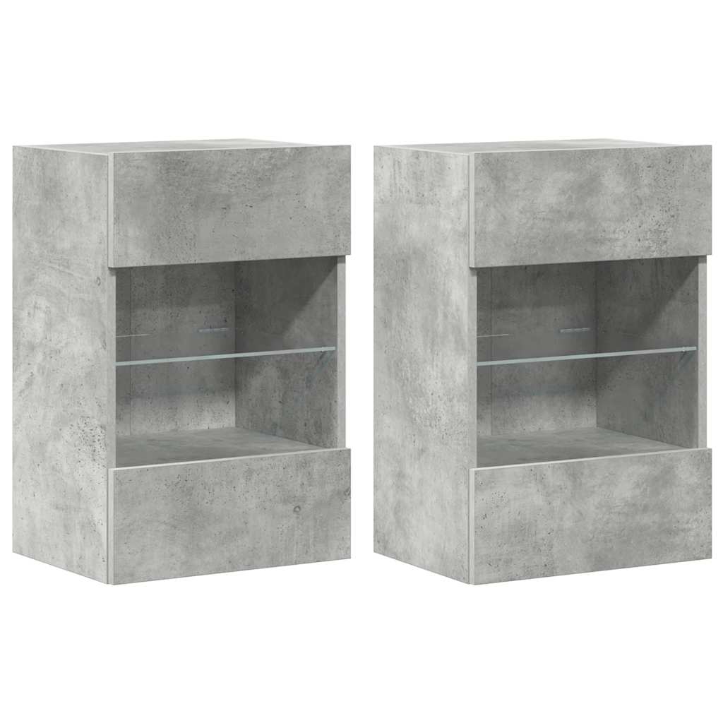 væghængte skabe til TV 2 stk. med LED-lys 40x30x60,5 cm betongrå
