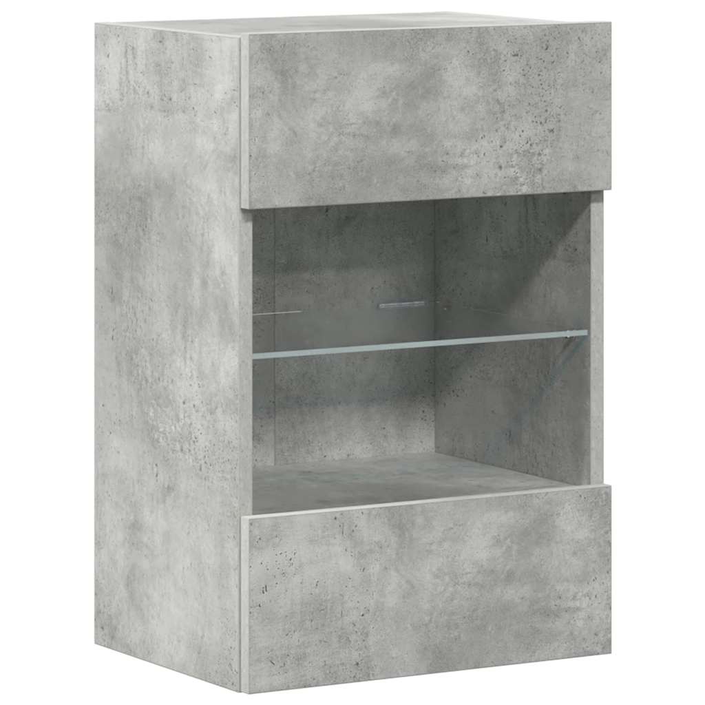 væghængte skabe til TV 2 stk. med LED-lys 40x30x60,5 cm betongrå
