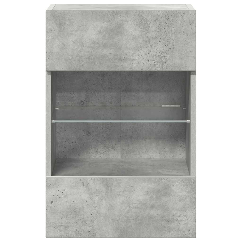 væghængte skabe til TV 2 stk. med LED-lys 40x30x60,5 cm betongrå