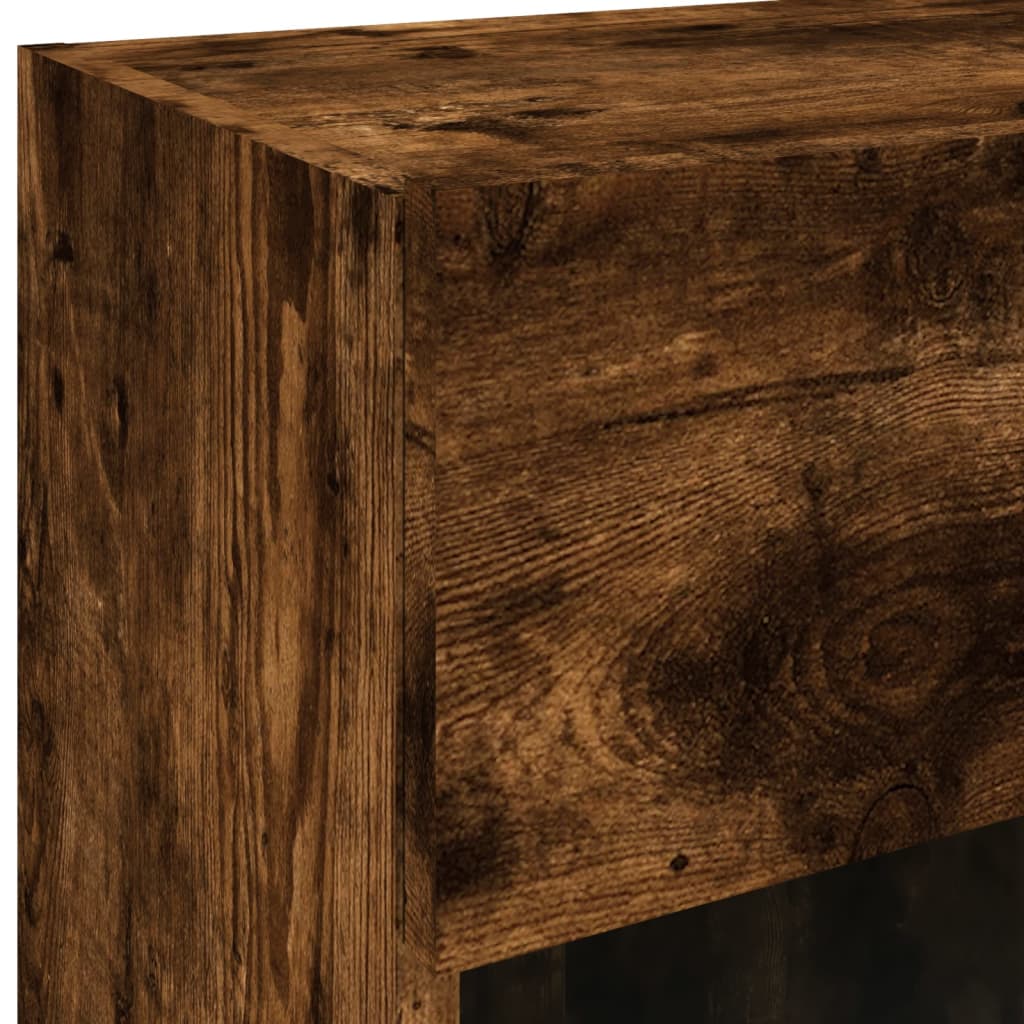 væghængt tv-bord med LED-lys 40x30x60,5 cm røget egetræsfarve