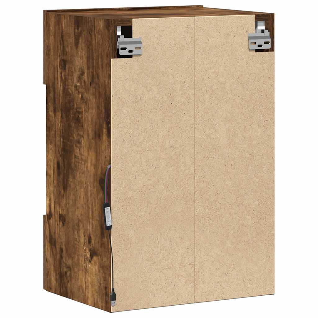 væghængte skabe til TV 2 stk. med LED-lys 40x30x60,5 cm røget eg