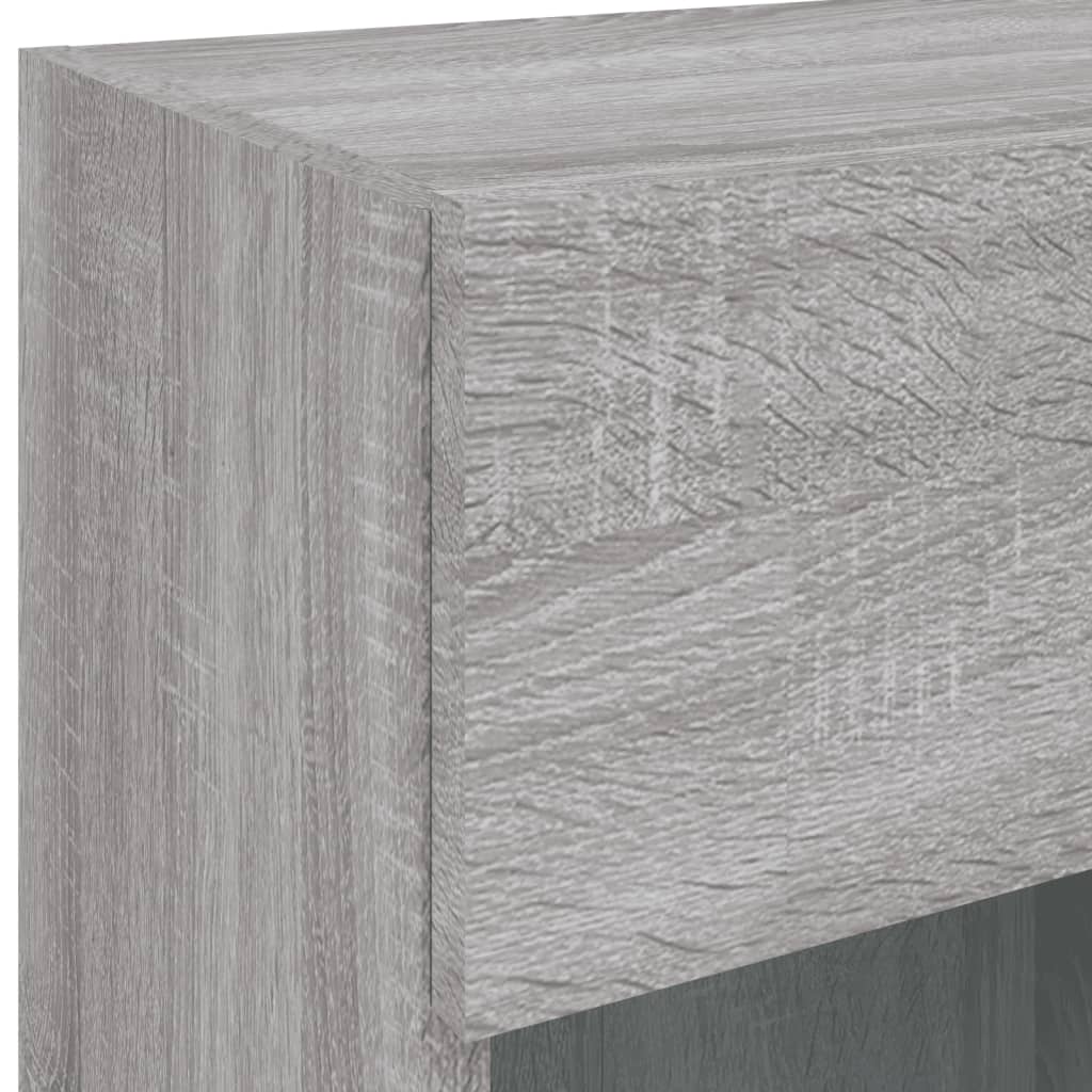 væghængt tv-bord m. LED-lys 40x30x60,5 cm grå sonoma-eg