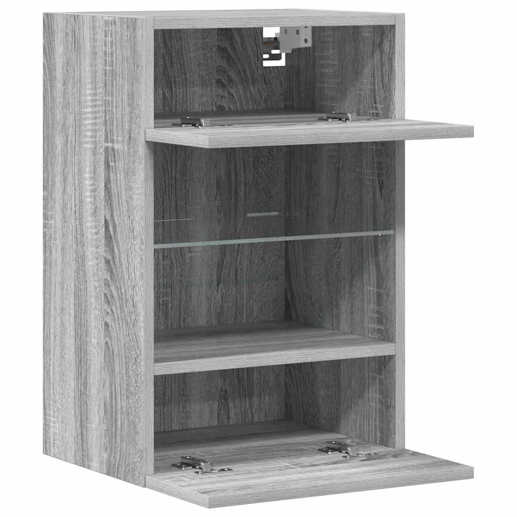 væghængte skabe til TV 2 stk. med LED-lys 40x30x60,5 cm grå sonoma