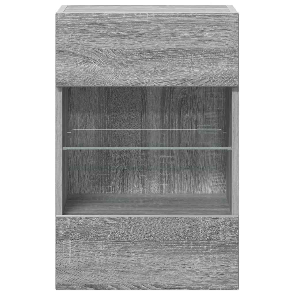 væghængte skabe til TV 2 stk. med LED-lys 40x30x60,5 cm grå sonoma