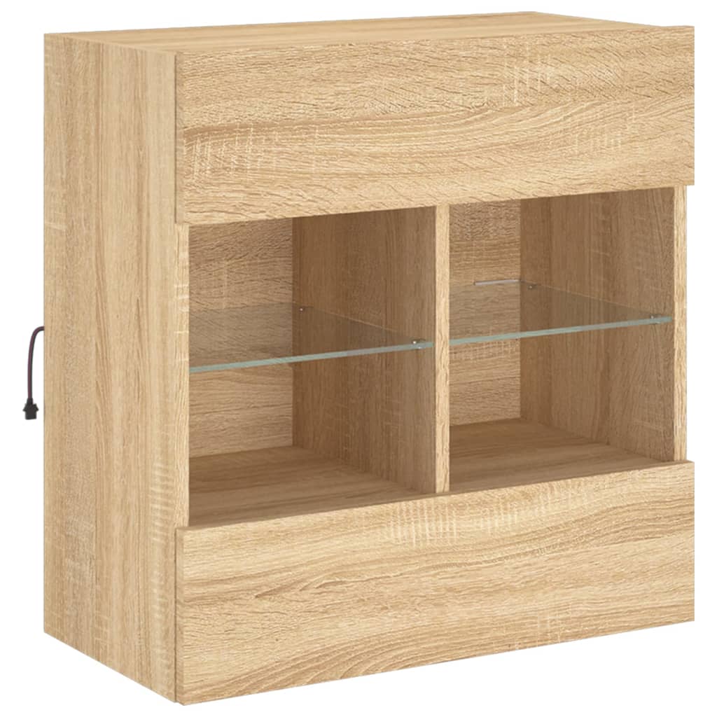 væghængt tv-bord med LED-lys 58,5x30x60,5 cm sonoma-eg