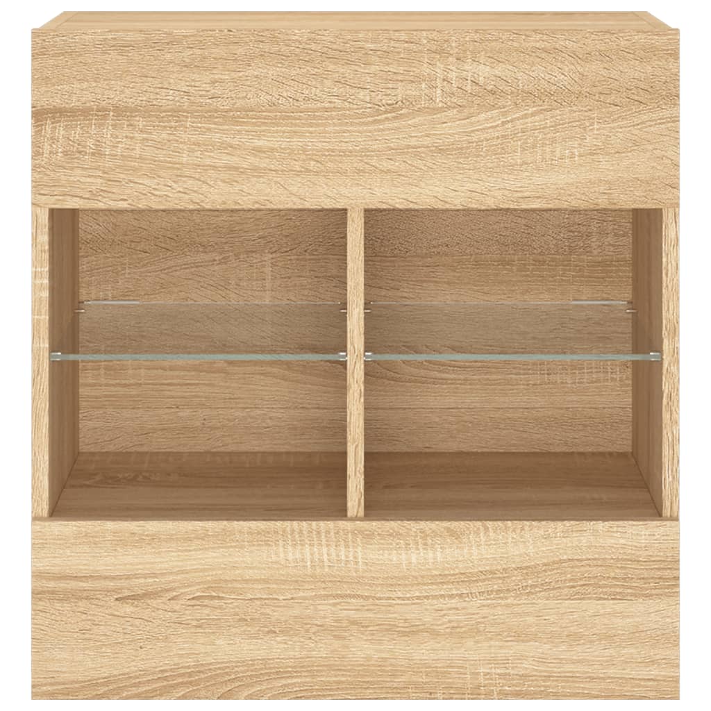 væghængt tv-bord med LED-lys 58,5x30x60,5 cm sonoma-eg