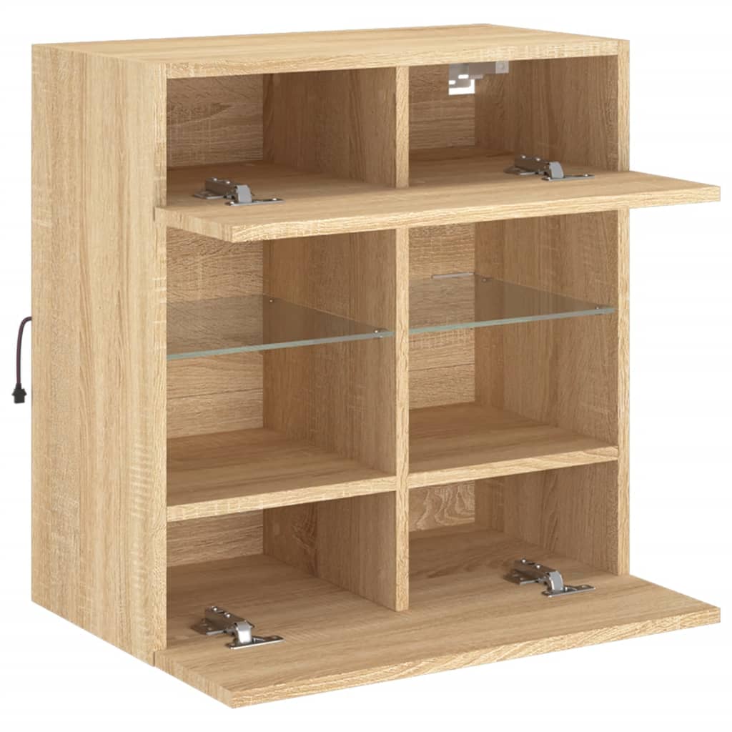 væghængt tv-bord med LED-lys 58,5x30x60,5 cm sonoma-eg