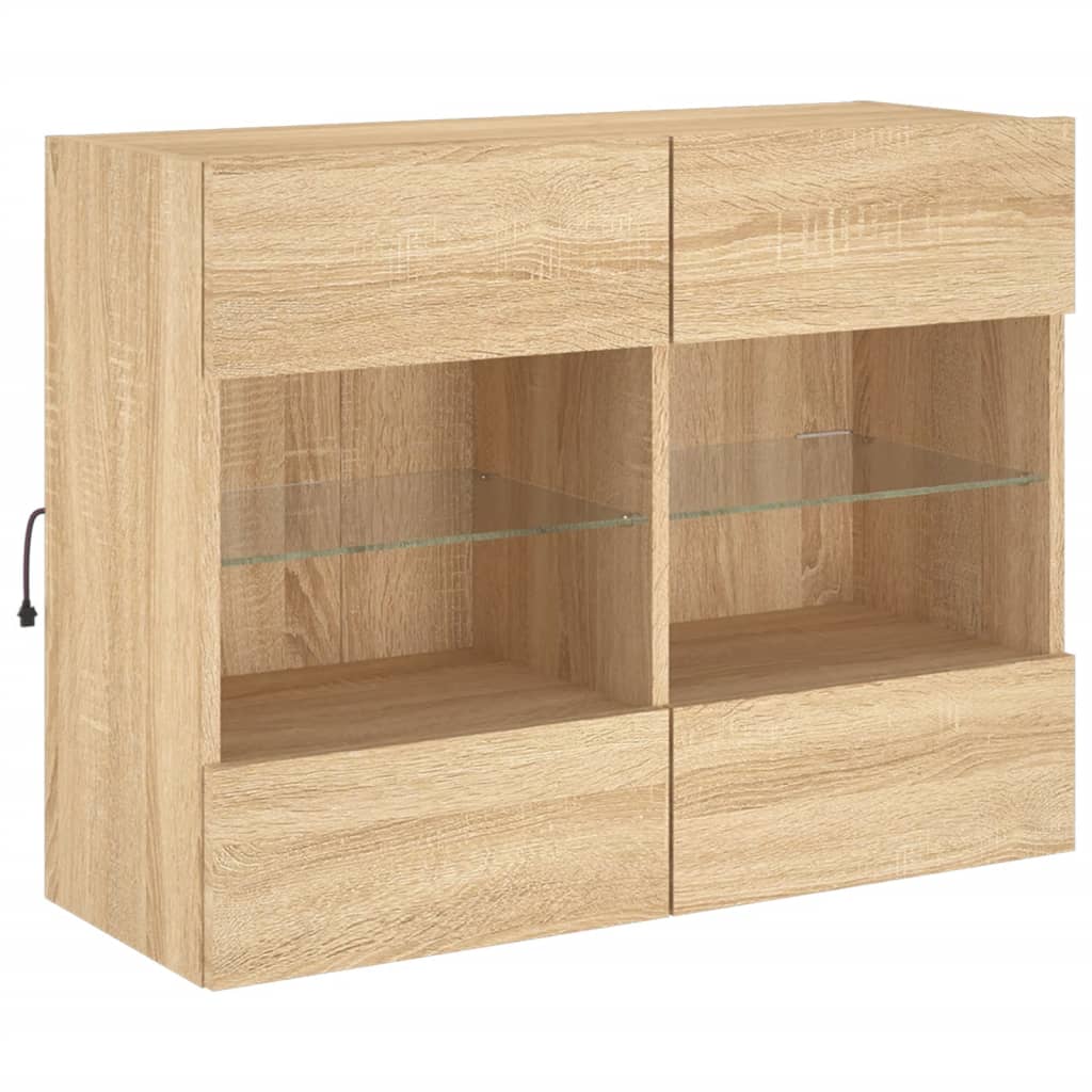 væghængt tv-bord med LED-lys 78,5x30x60,5 cm sonoma-eg