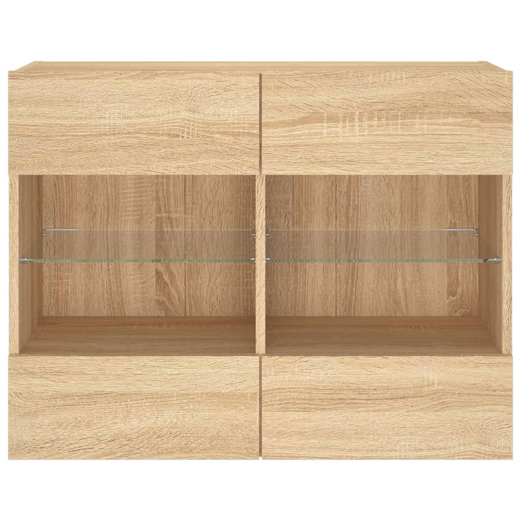 væghængt tv-bord med LED-lys 78,5x30x60,5 cm sonoma-eg