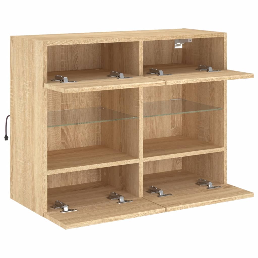 væghængt tv-bord med LED-lys 78,5x30x60,5 cm sonoma-eg
