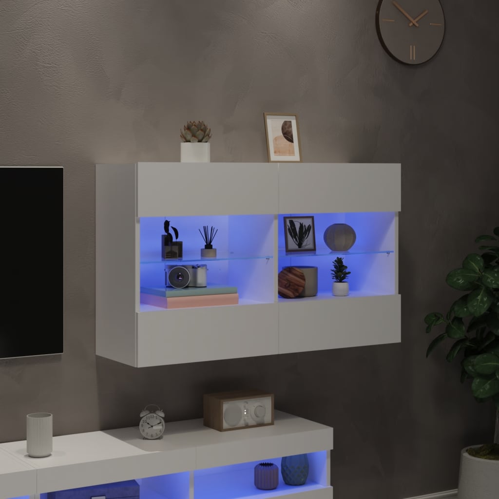 væghængt tv-bord med LED-lys 98,5x30x60,5 cm hvid