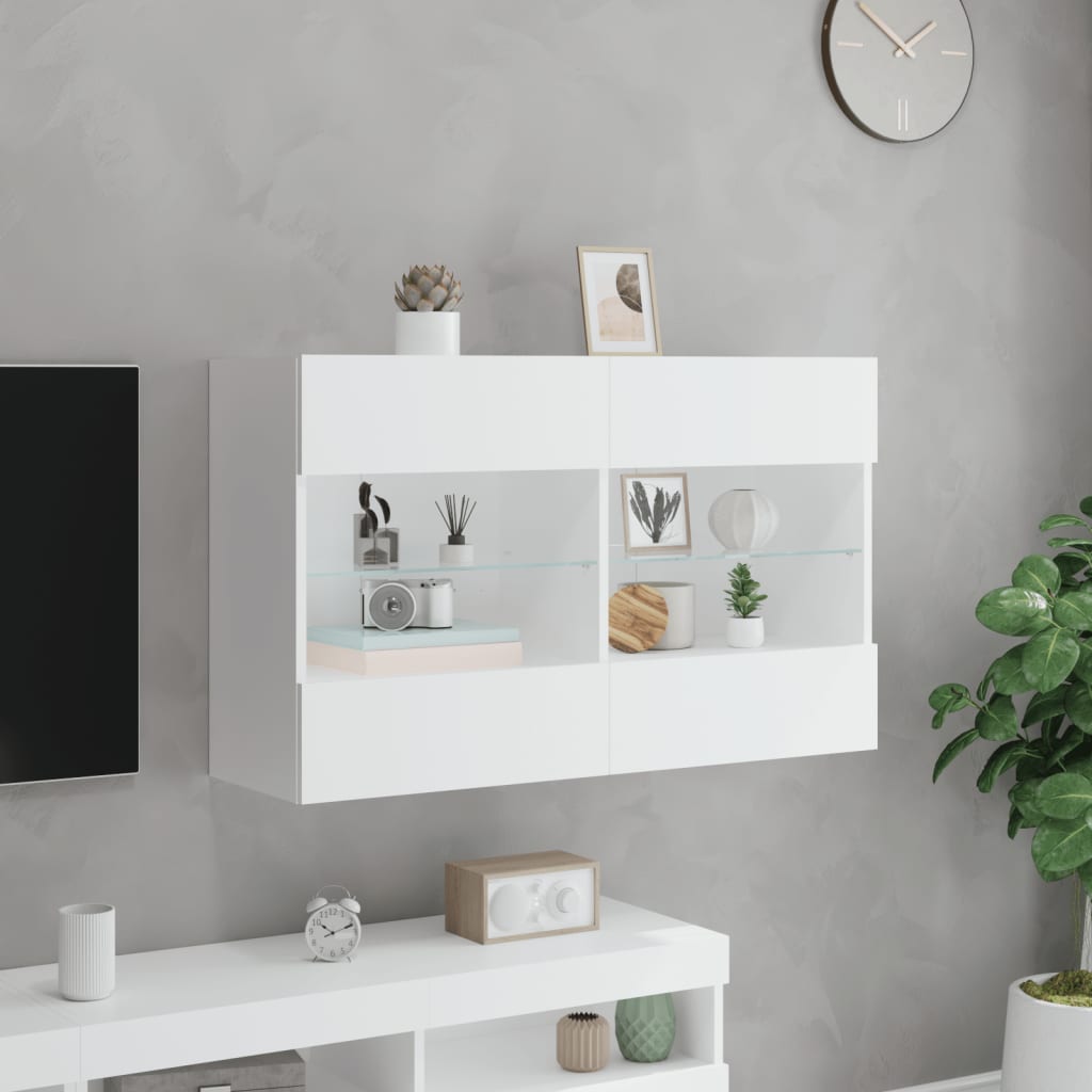 væghængt tv-bord med LED-lys 98,5x30x60,5 cm hvid