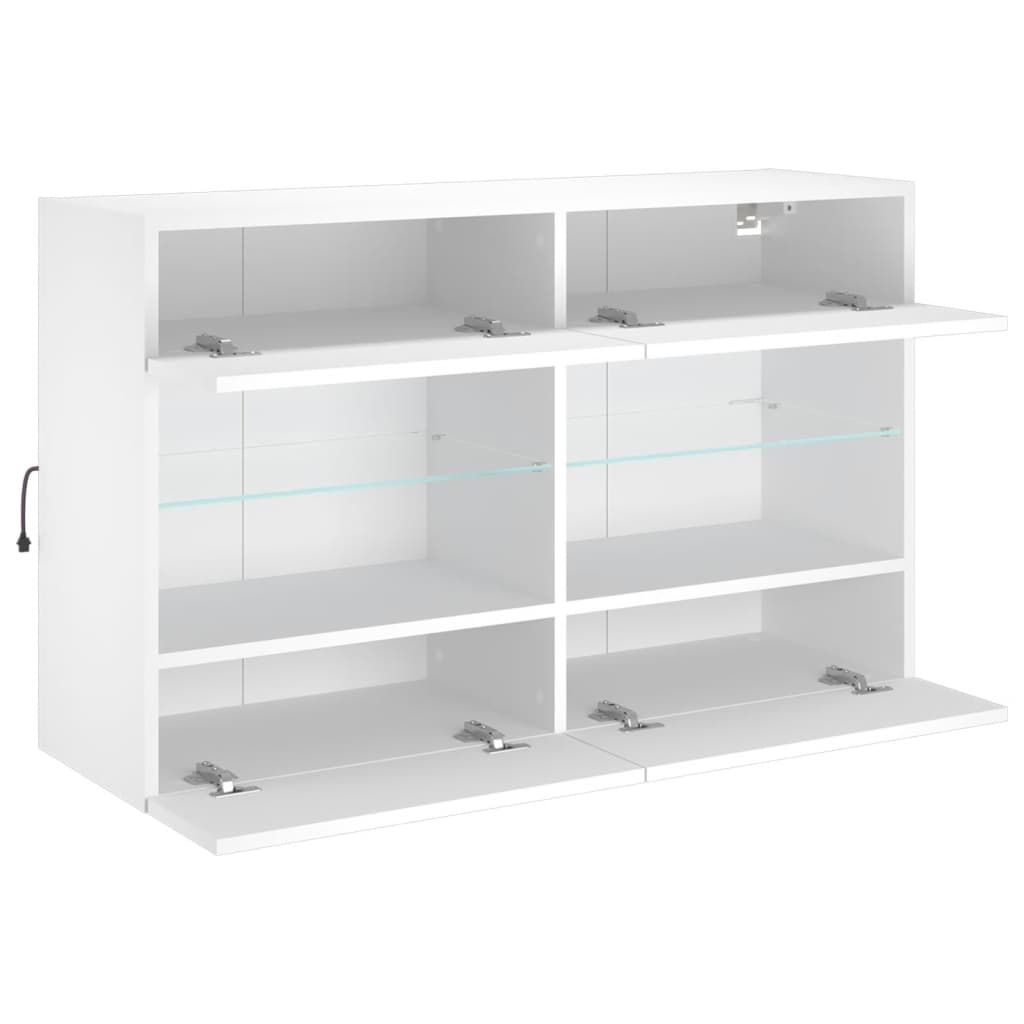 væghængt tv-bord med LED-lys 98,5x30x60,5 cm hvid