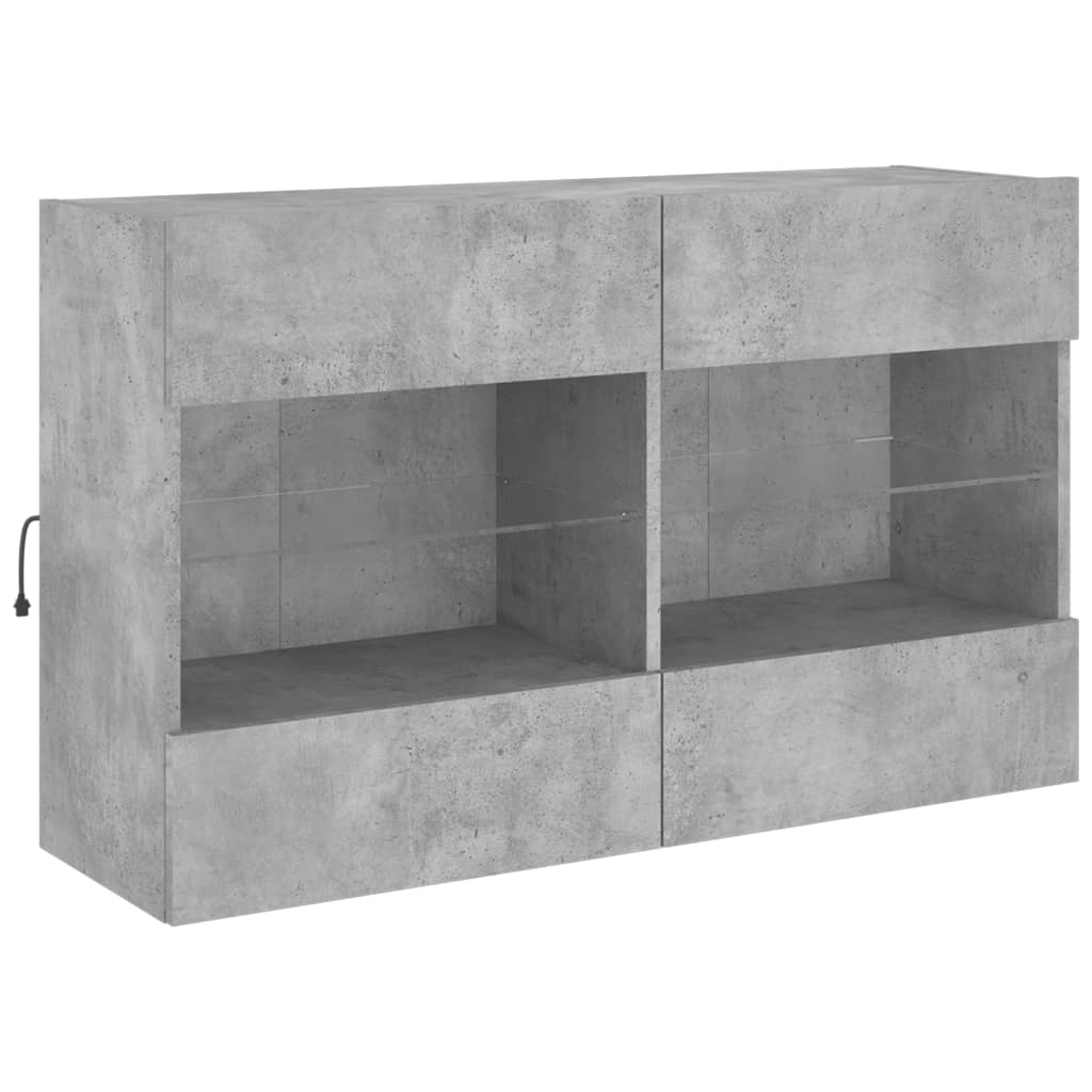 væghængt tv-bord med LED-lys 98,5x30x60,5 cm betongrå