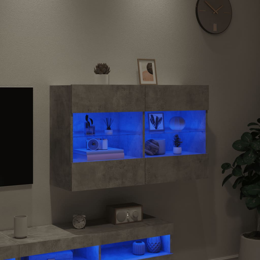 væghængt tv-bord med LED-lys 98,5x30x60,5 cm betongrå