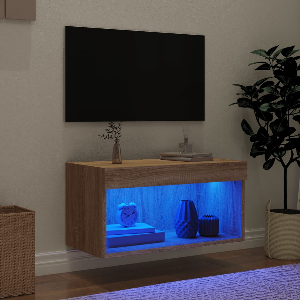tv-bord 60x30x30 cm med LED-lys sonoma-eg