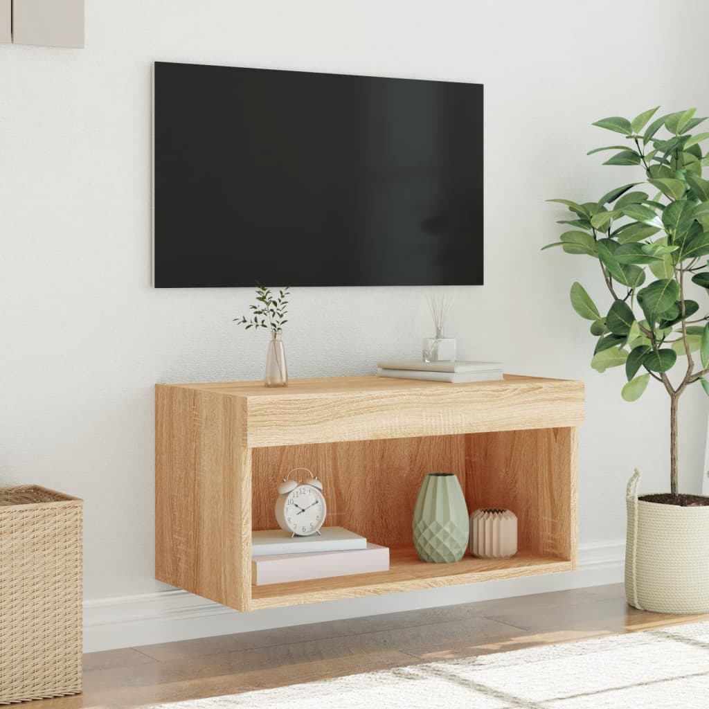 tv-bord 60x30x30 cm med LED-lys sonoma-eg