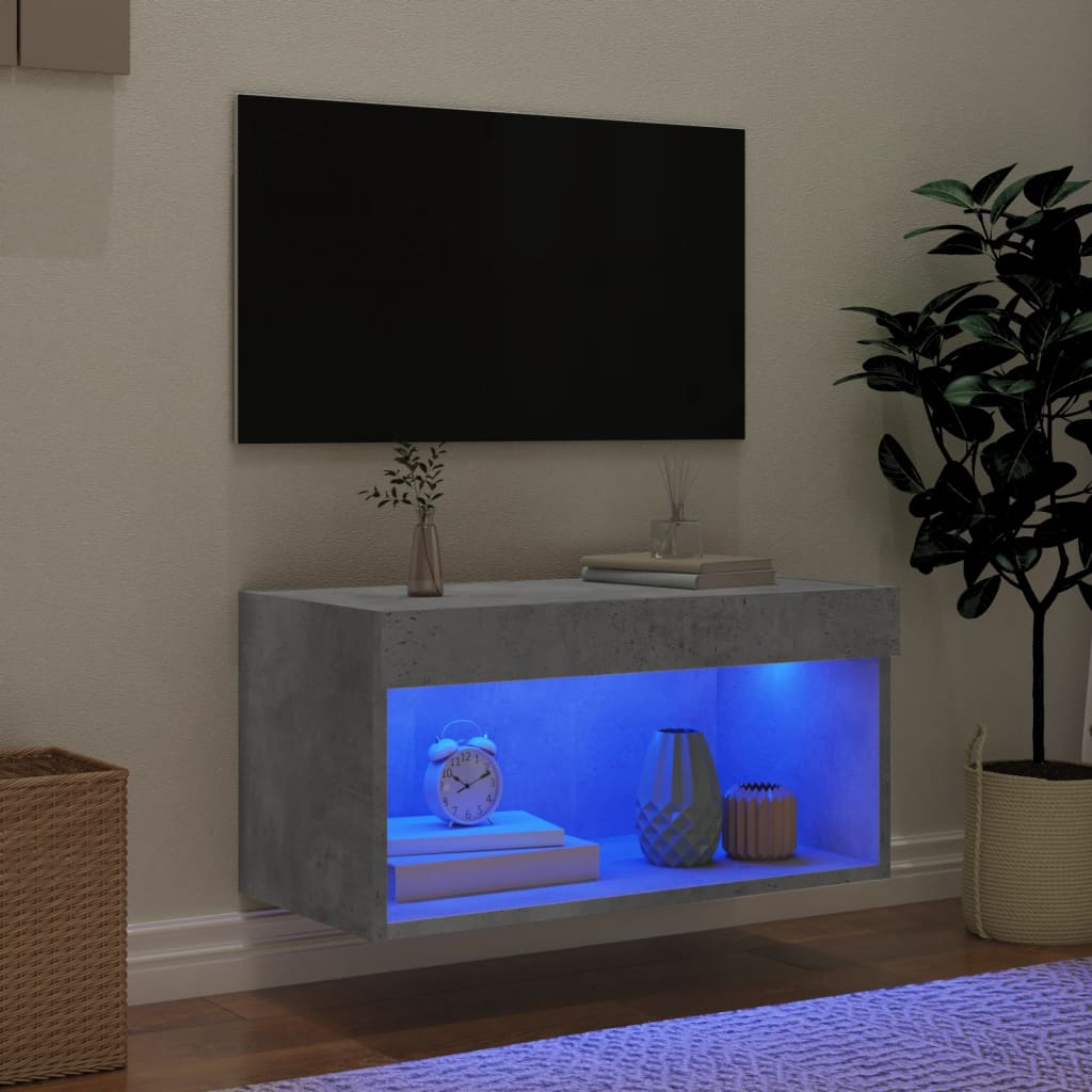 tv-bord med LED-lys 60x30x30 cm betongrå