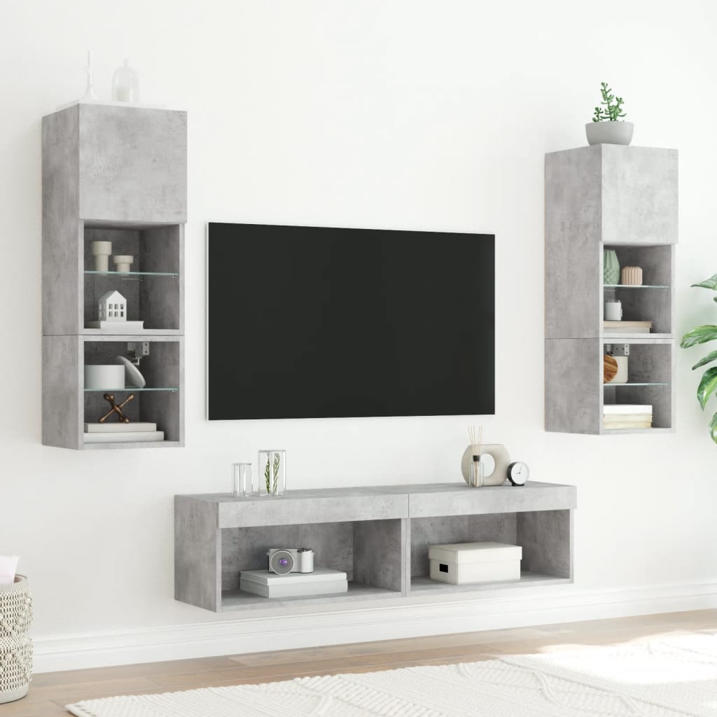 tv-bord med LED-lys 60x30x30 cm betongrå
