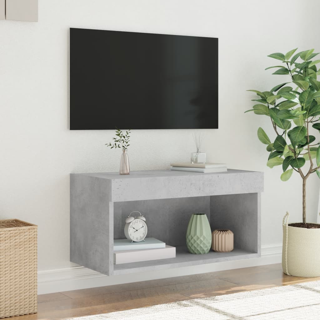 tv-bord med LED-lys 60x30x30 cm betongrå