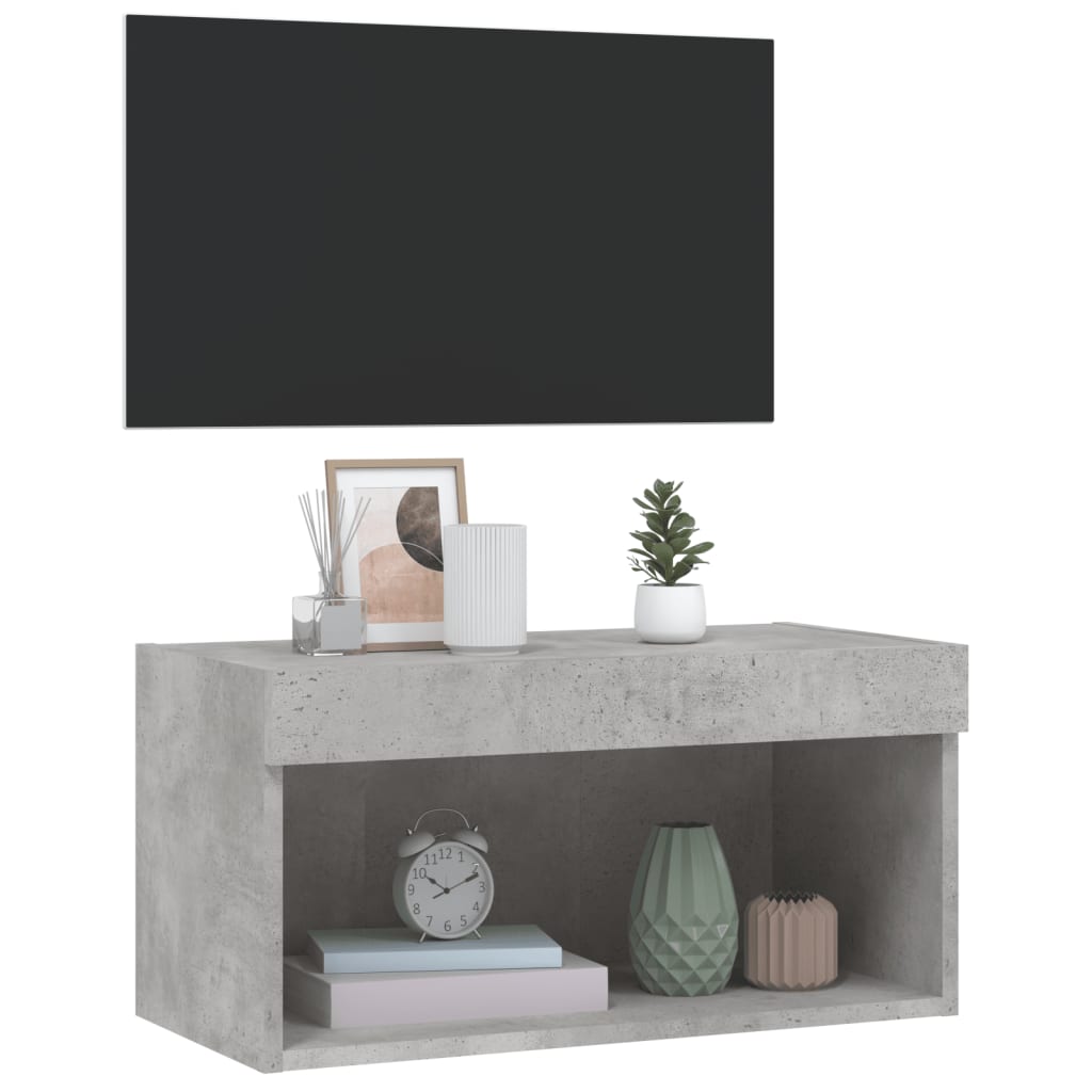 tv-bord med LED-lys 60x30x30 cm betongrå