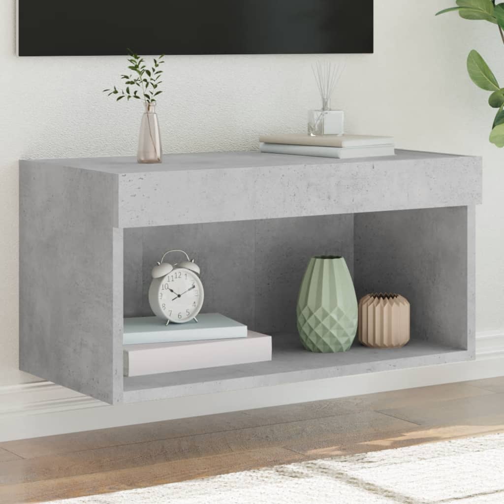 tv-bord med LED-lys 60x30x30 cm betongrå
