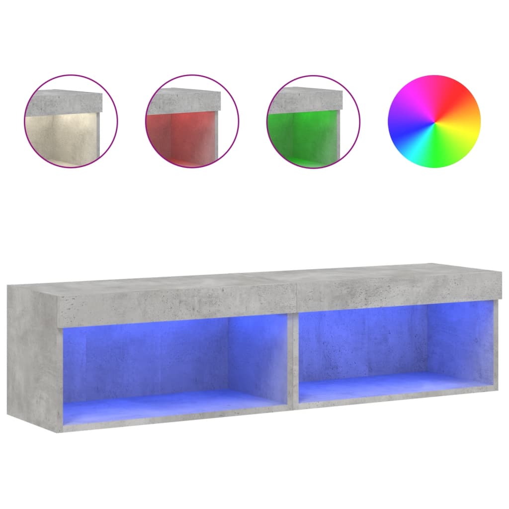 tv-borde med LED-lys 2 stk. 60x30x30 cm betongrå