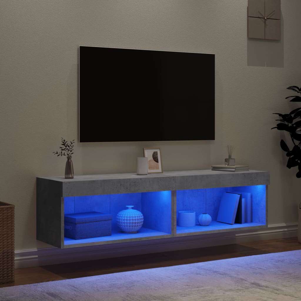 tv-borde med LED-lys 2 stk. 60x30x30 cm betongrå