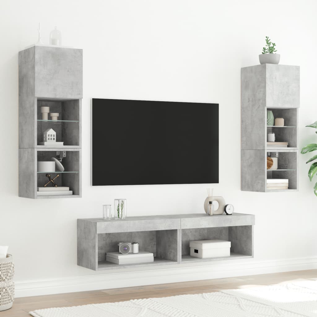 tv-borde med LED-lys 2 stk. 60x30x30 cm betongrå