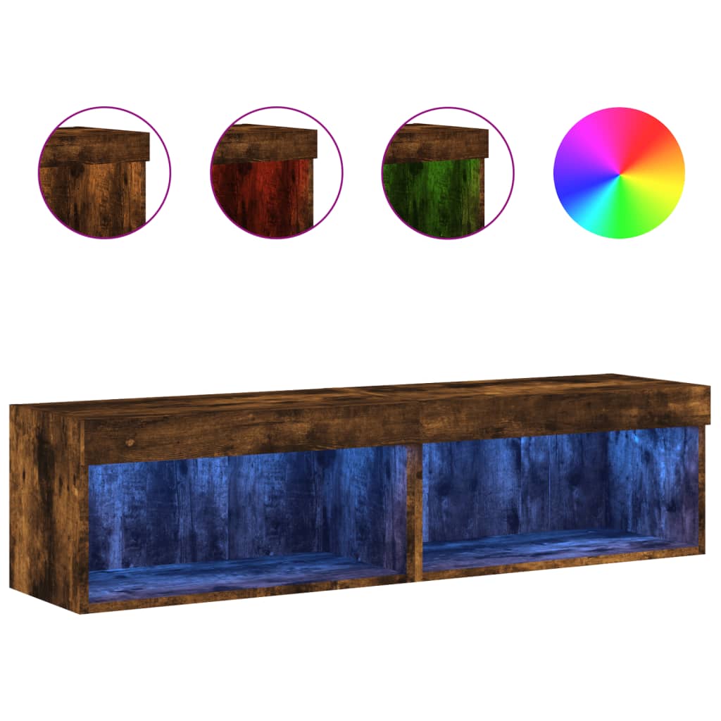 tv-borde med LED-lys 2 stk. 60x30x30 cm røget egetræsfarve
