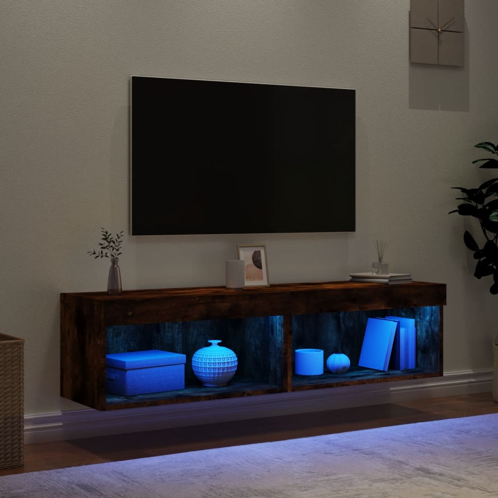 tv-borde med LED-lys 2 stk. 60x30x30 cm røget egetræsfarve