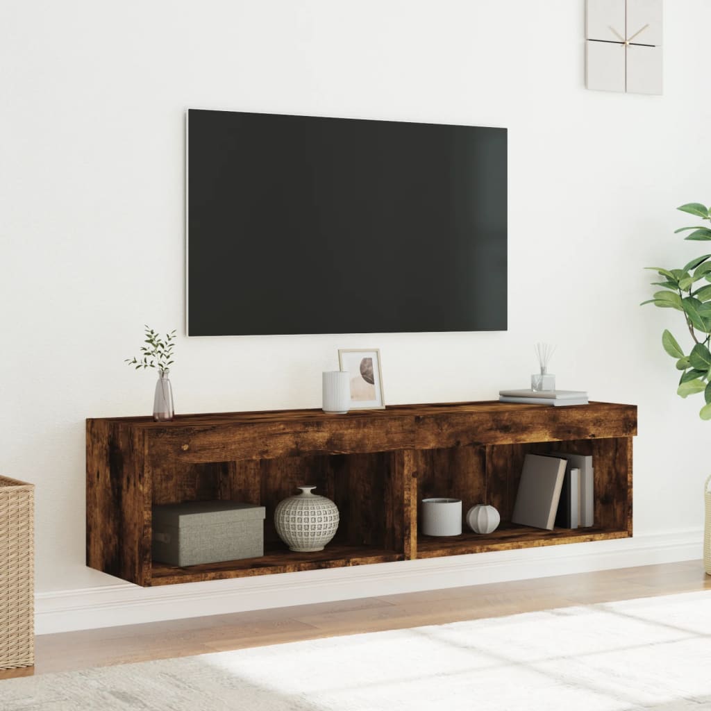 tv-borde med LED-lys 2 stk. 60x30x30 cm røget egetræsfarve