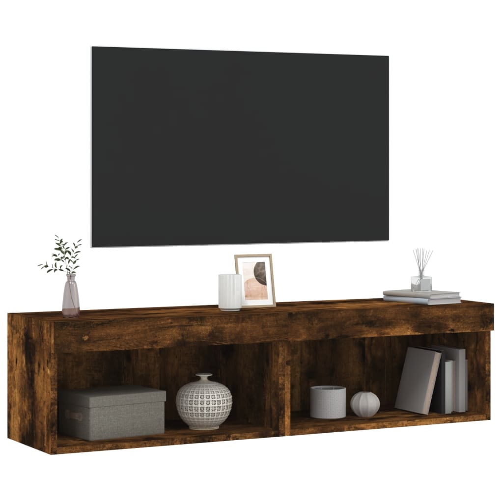 tv-borde med LED-lys 2 stk. 60x30x30 cm røget egetræsfarve