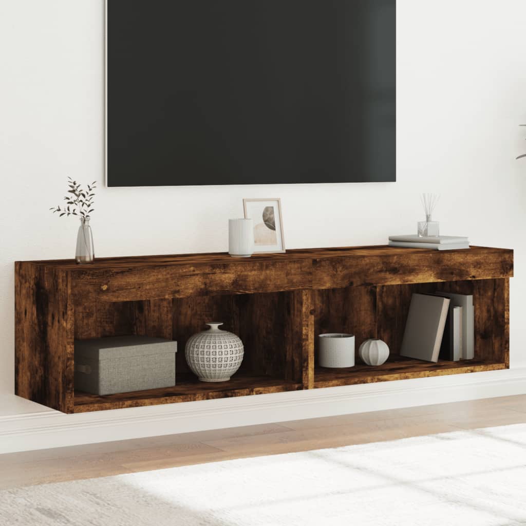 tv-borde med LED-lys 2 stk. 60x30x30 cm røget egetræsfarve