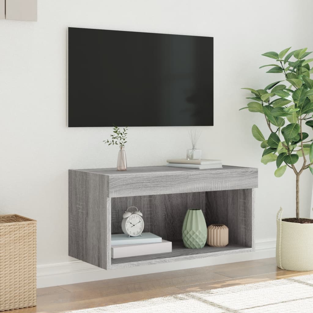 tv-bord 60x30x30 cm med LED-lys grå sonoma-eg
