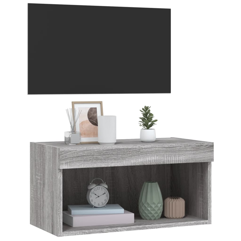 tv-bord 60x30x30 cm med LED-lys grå sonoma-eg