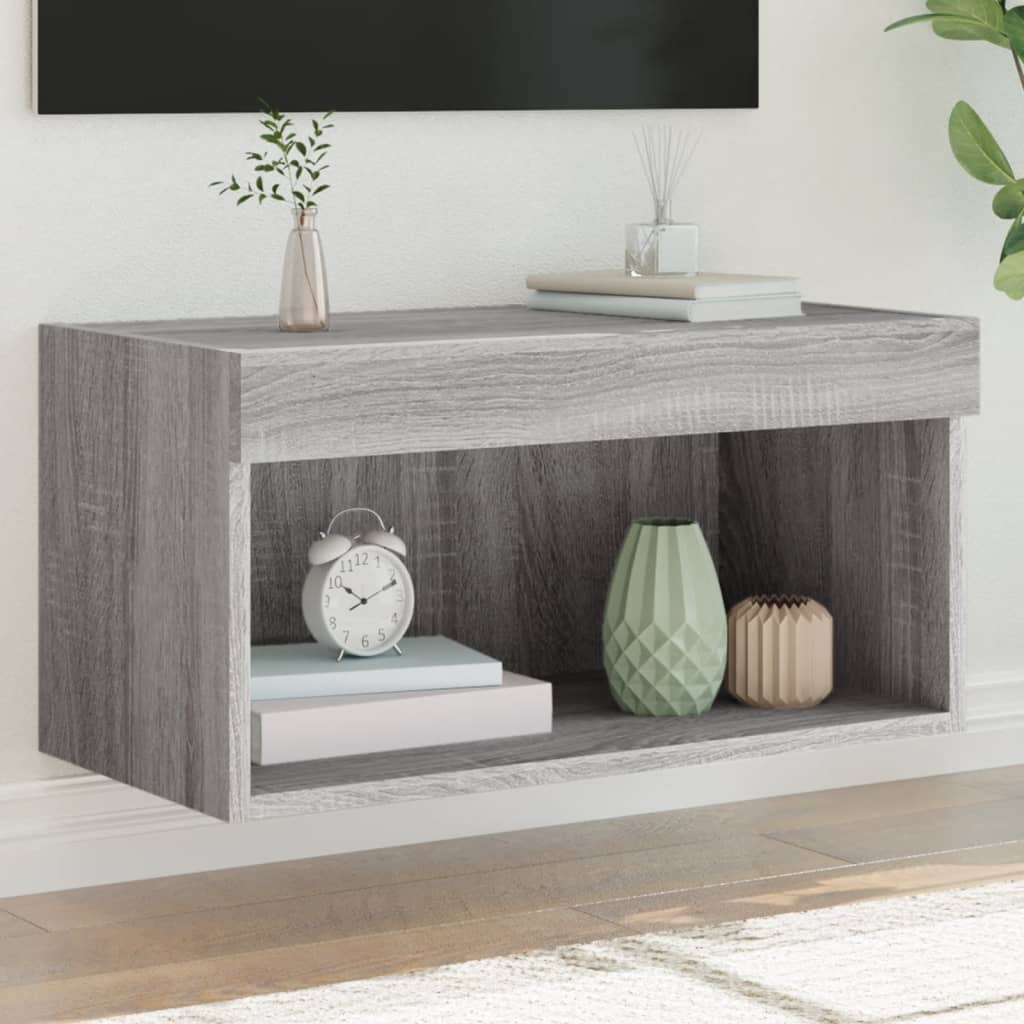 tv-bord 60x30x30 cm med LED-lys grå sonoma-eg