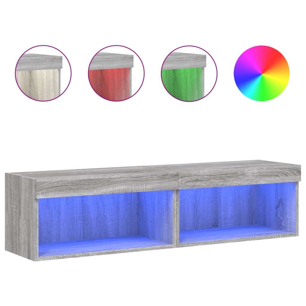 tv-borde 2 stk. 60x30x30 cm med LED-lys grå sonoma-eg