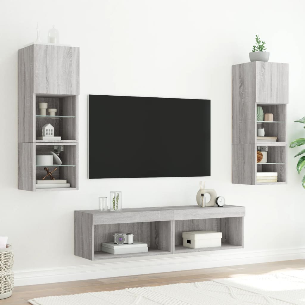tv-borde 2 stk. 60x30x30 cm med LED-lys grå sonoma-eg