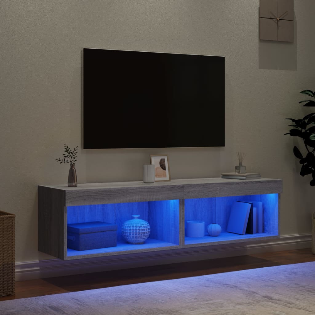 tv-borde 2 stk. 60x30x30 cm med LED-lys grå sonoma-eg