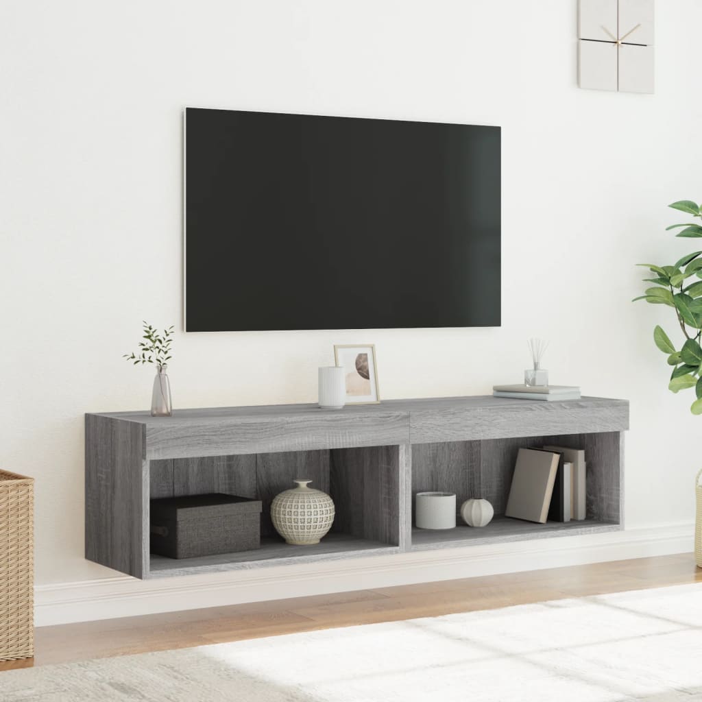 tv-borde 2 stk. 60x30x30 cm med LED-lys grå sonoma-eg