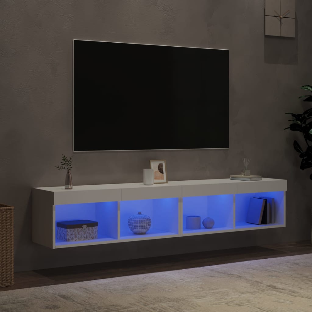 tv-borde 2 stk. med LED-lys 80x30x30 cm hvid
