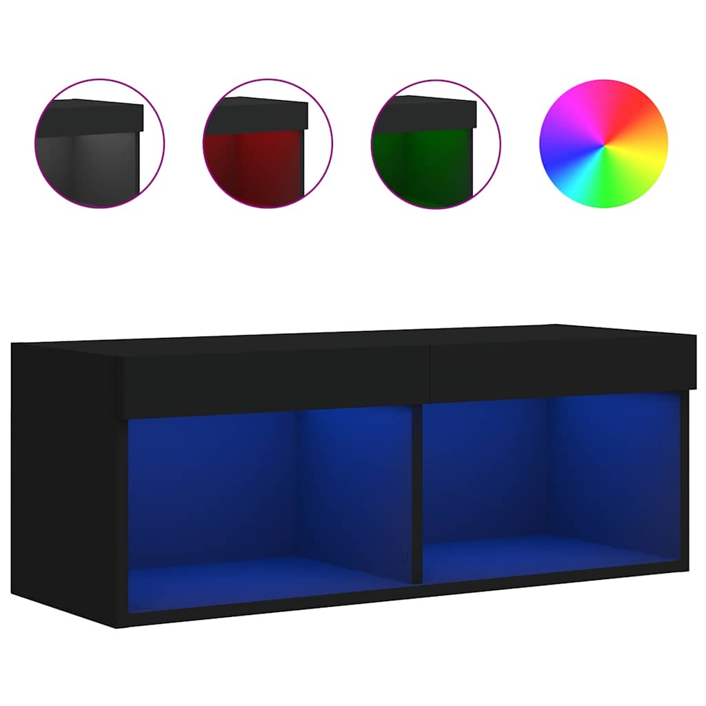 tv-bord med LED-lys 80x30x30 cm sort