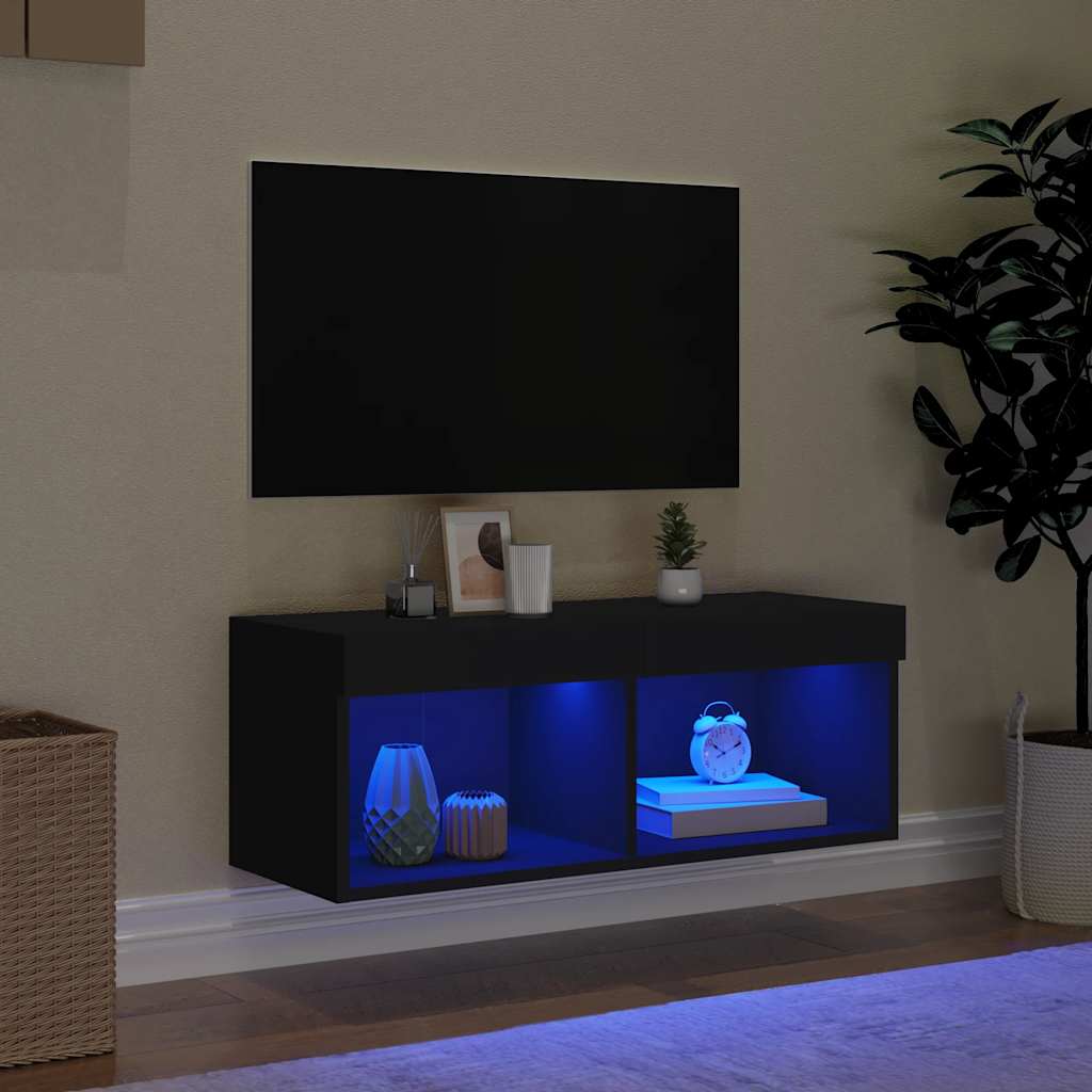 tv-bord med LED-lys 80x30x30 cm sort