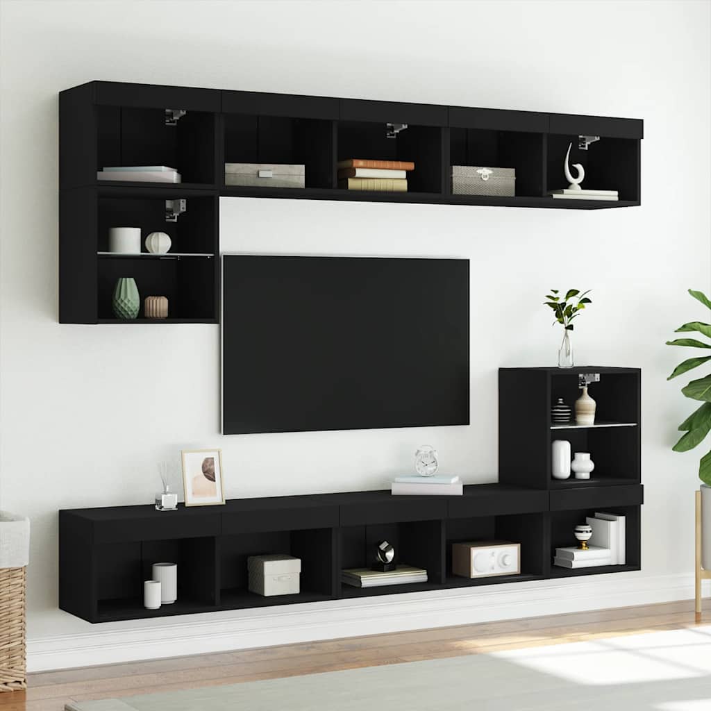 tv-bord med LED-lys 80x30x30 cm sort