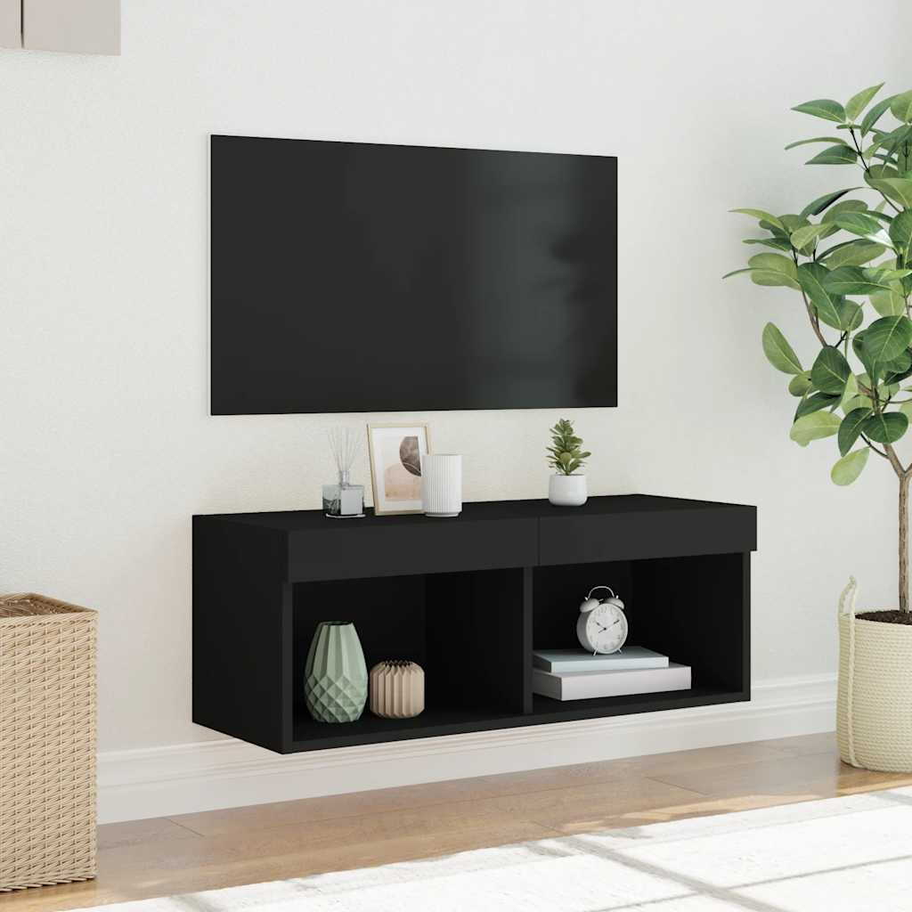 tv-bord med LED-lys 80x30x30 cm sort