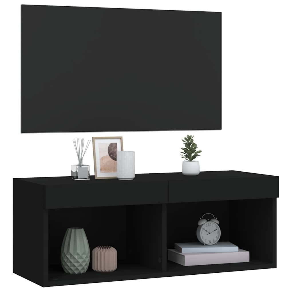 tv-bord med LED-lys 80x30x30 cm sort