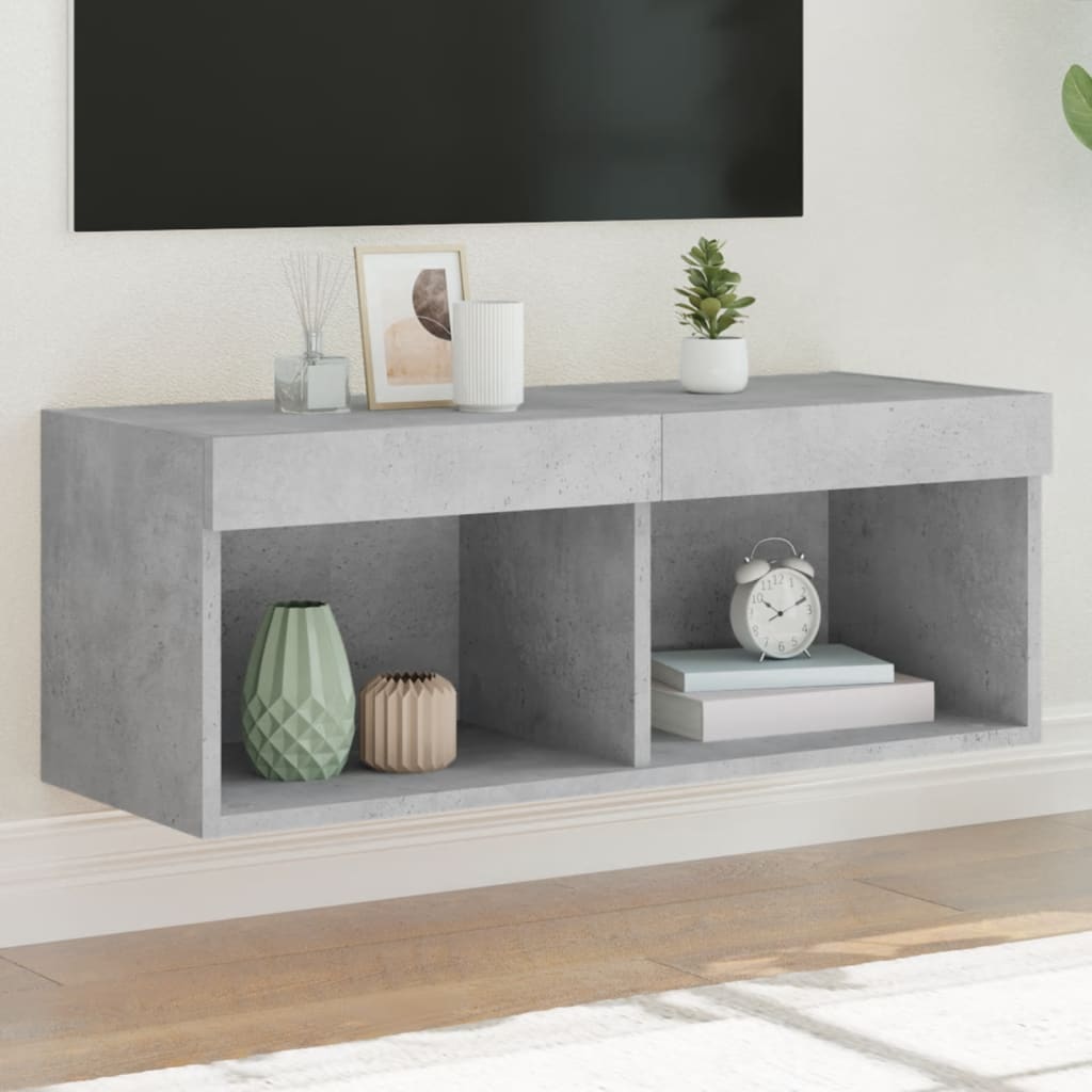 sengebord med LED-lys 80x30x30 cm betongrå