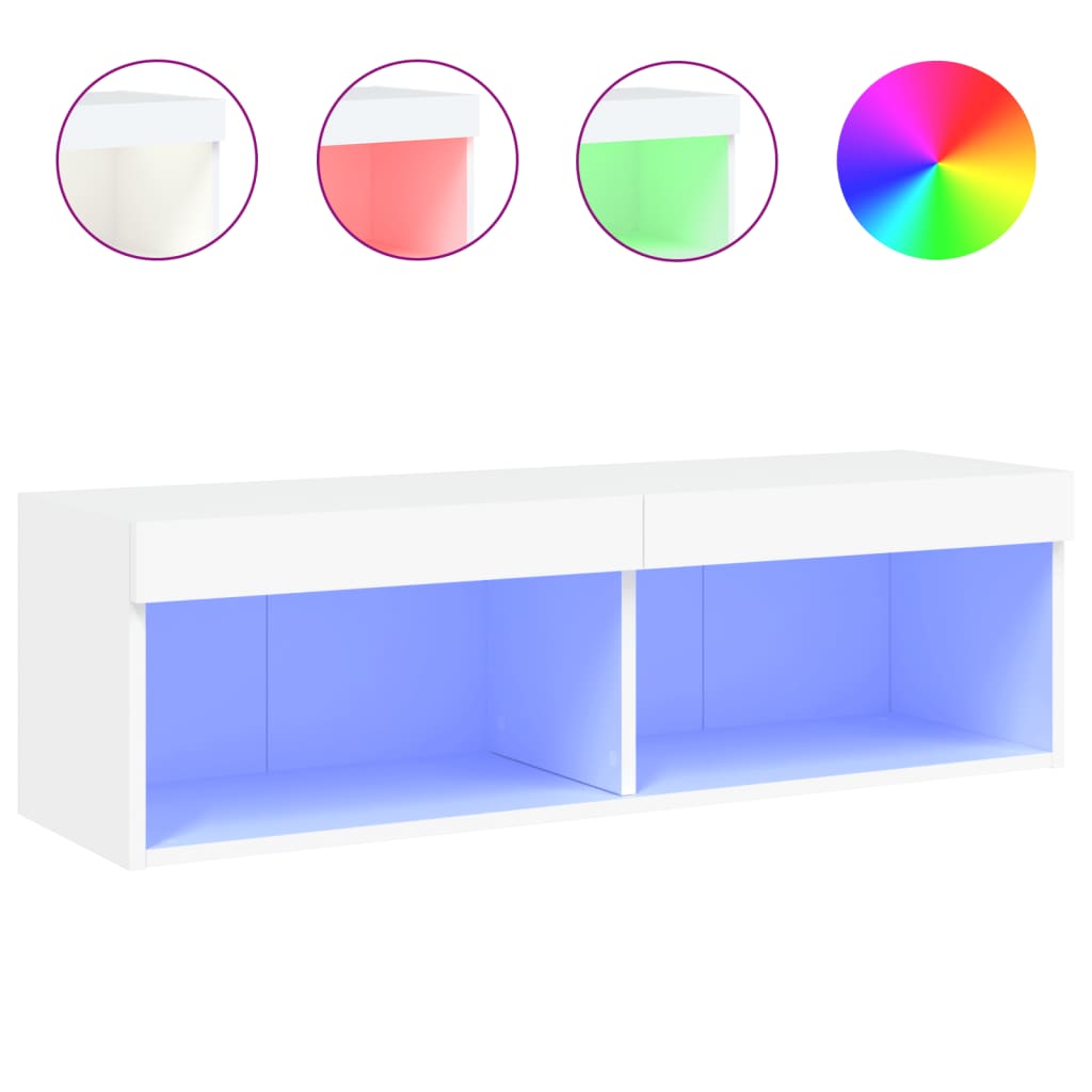 tv-bord med LED-lys 100x30x30 cm hvid